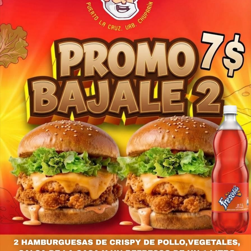 Promo Bájale Dos (2 Hamburguesas de pollo crispy + 1 refresco)