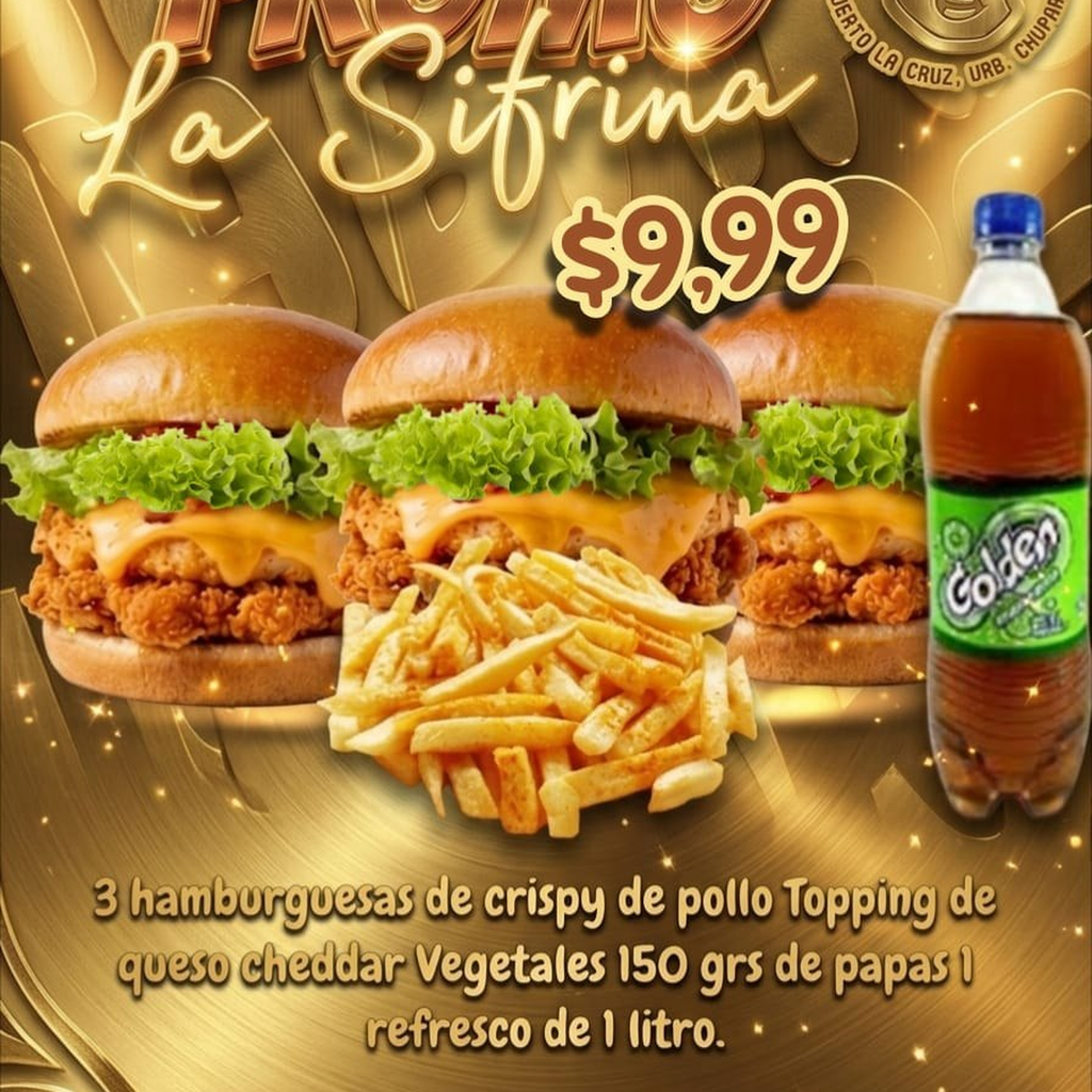 Promo la sifrina (3 Hamburguesas de pollo crispy + 1 refresco)