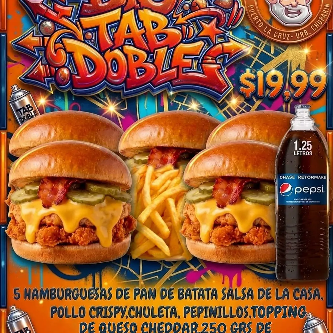 Promo Big Tab Dobles (5 Hamburguesas de pollo crispy y chuleta + refresco)