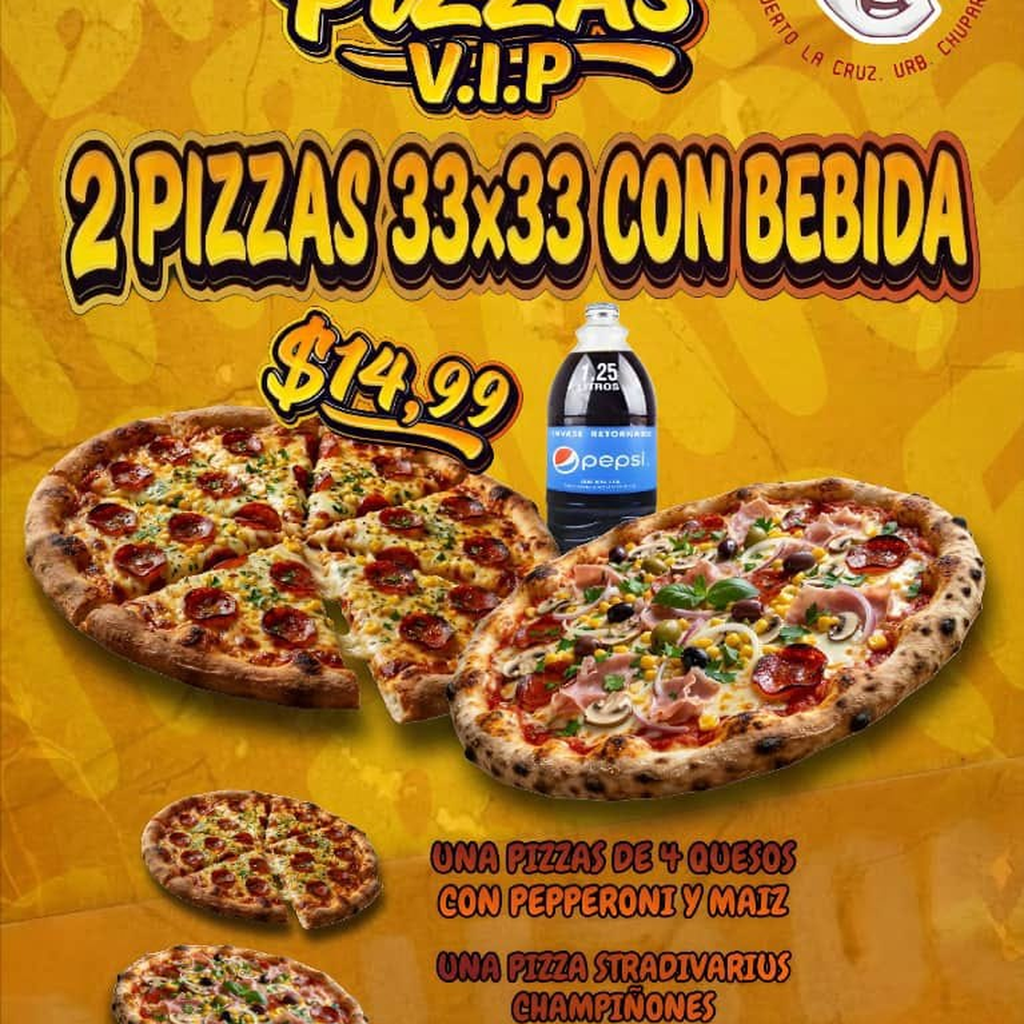 Promo Pizzas VIP (2 Pizzas + refresco)
