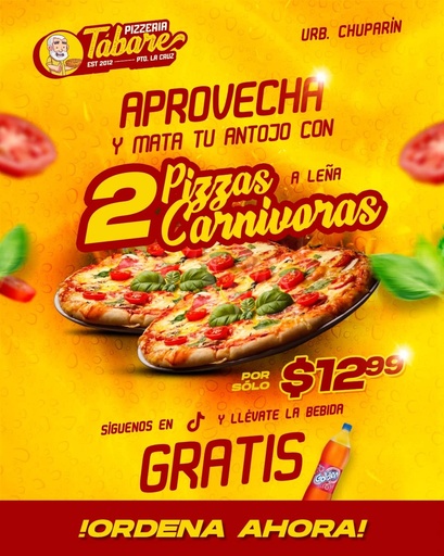 2 Pizzas familiares carnivoras 