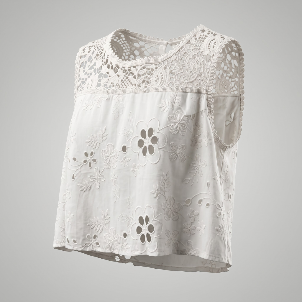 Blusa Romántica con Canesú de Encaje y Bordado Suizo