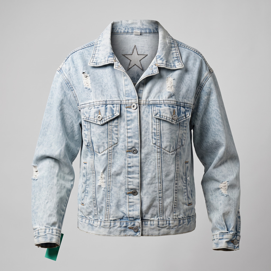 Cazadora Vaquera Vintage Wash con Detalles Rasgados
