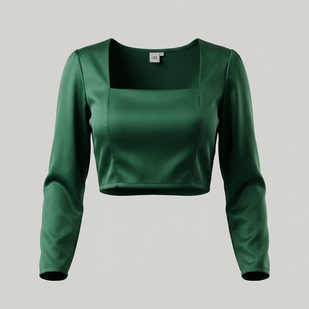 Top Satinado Verde Esmeralda con Escote Cuadrado