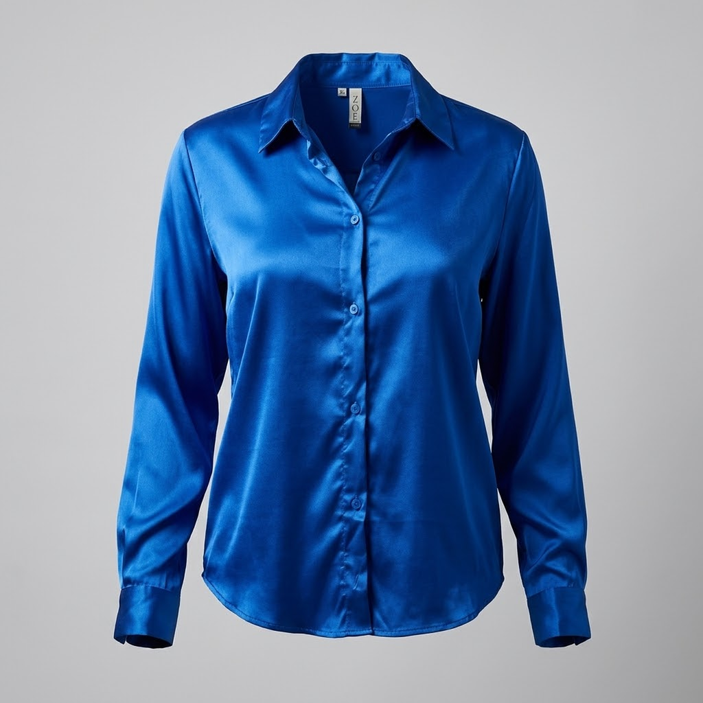Camisa Satinada Azul Cobalto de Corte Clásico