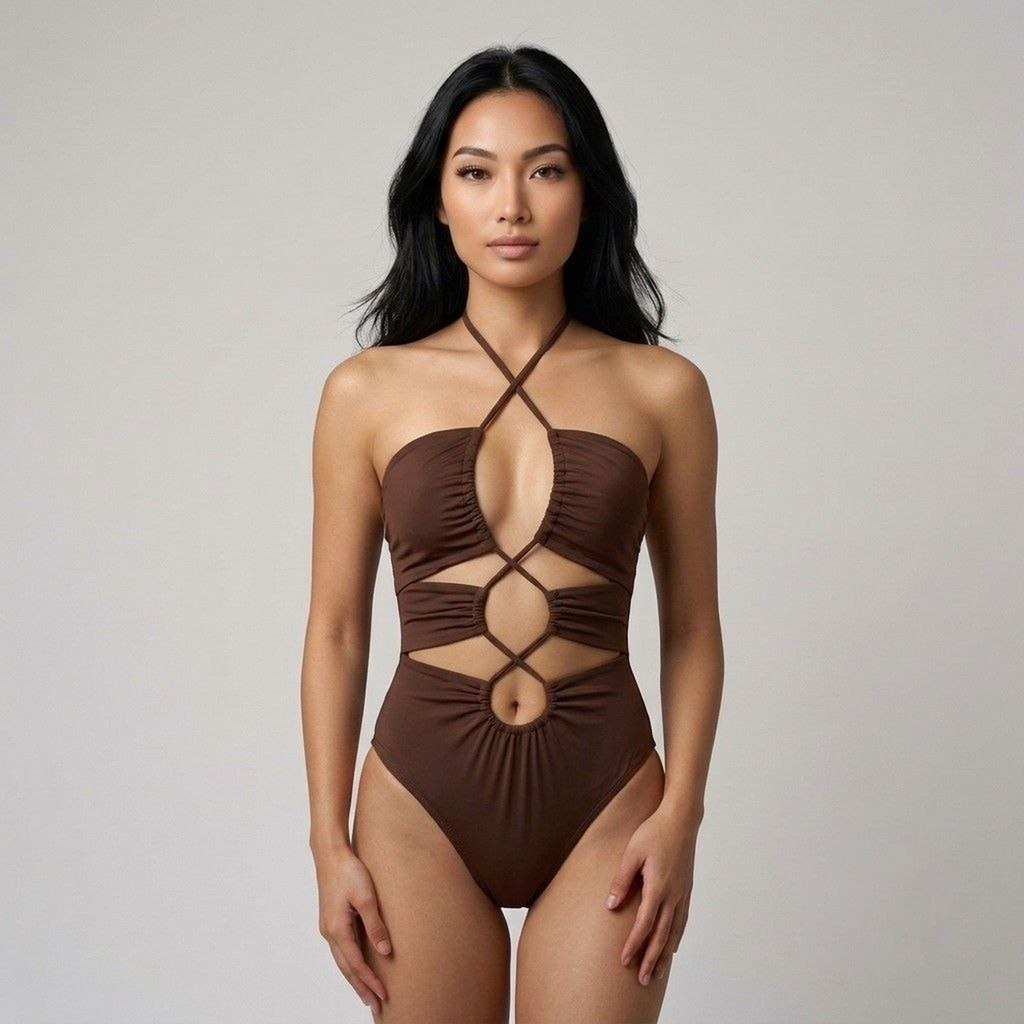 Traje de baño entero cut out con tirantes cruzados