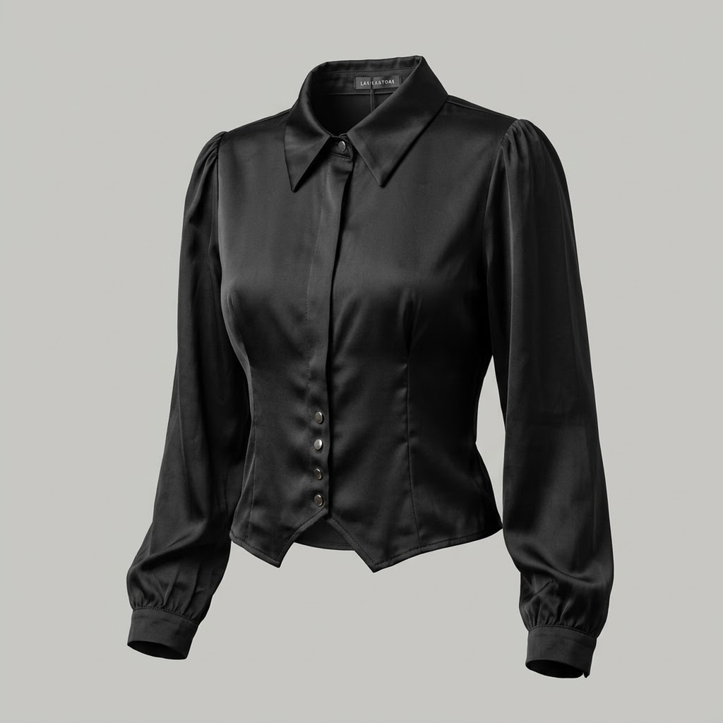Blusa Satinada Negra de Corte Corsé