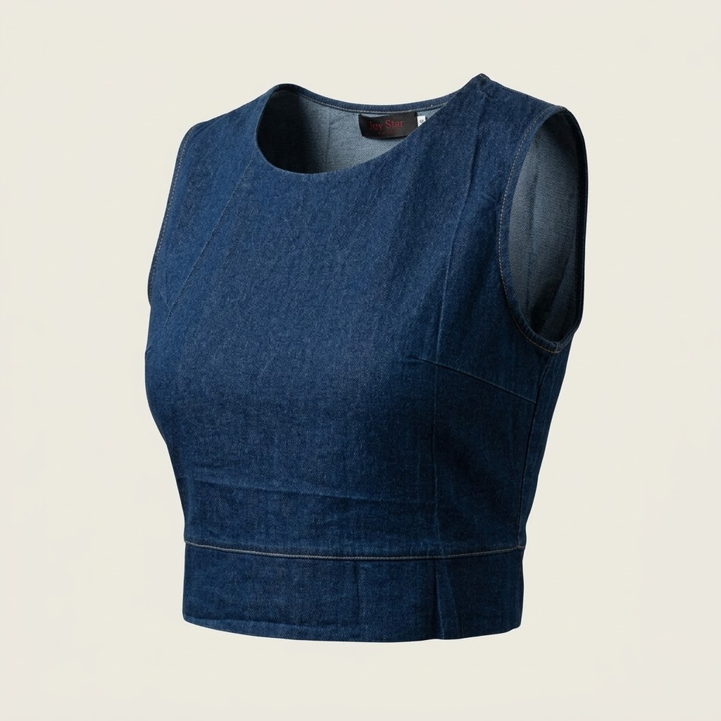 Crop Top Estructurado de Denim Azul Índigo