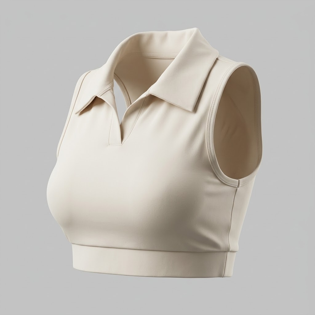 Crop Top Estilo Polo Color Crema