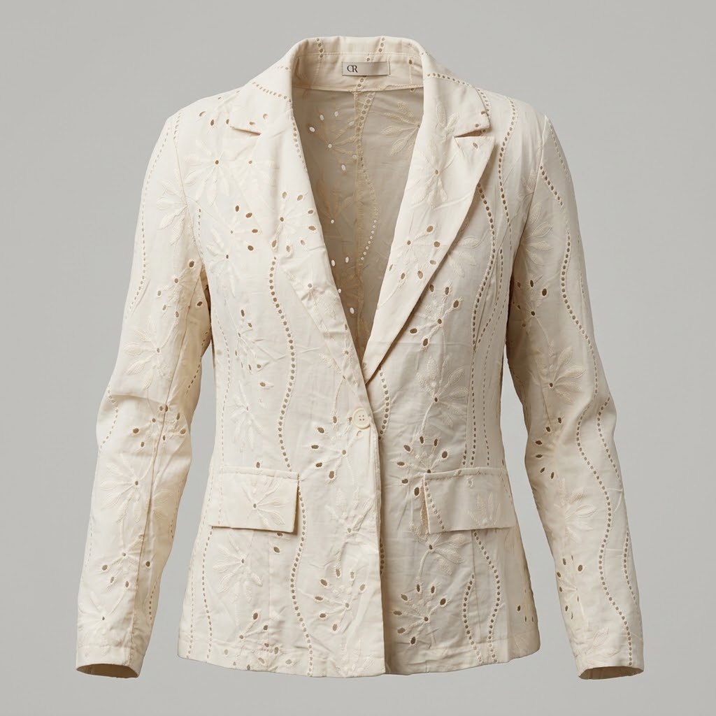 Blazer Marfil de Bordado Suizo Troquelado