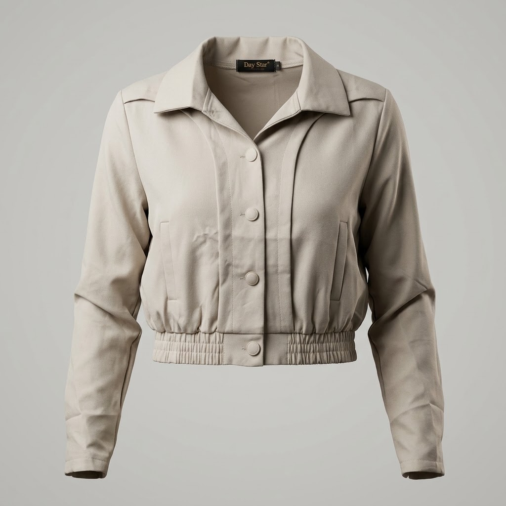 Chaqueta Ligera Cropped Beige con Bajo Elástico