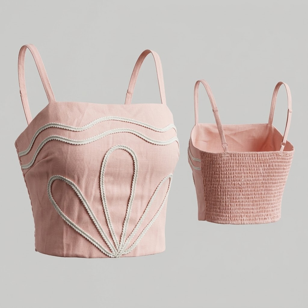 Top Corto Rosa Pastel con Apliques Trenzados