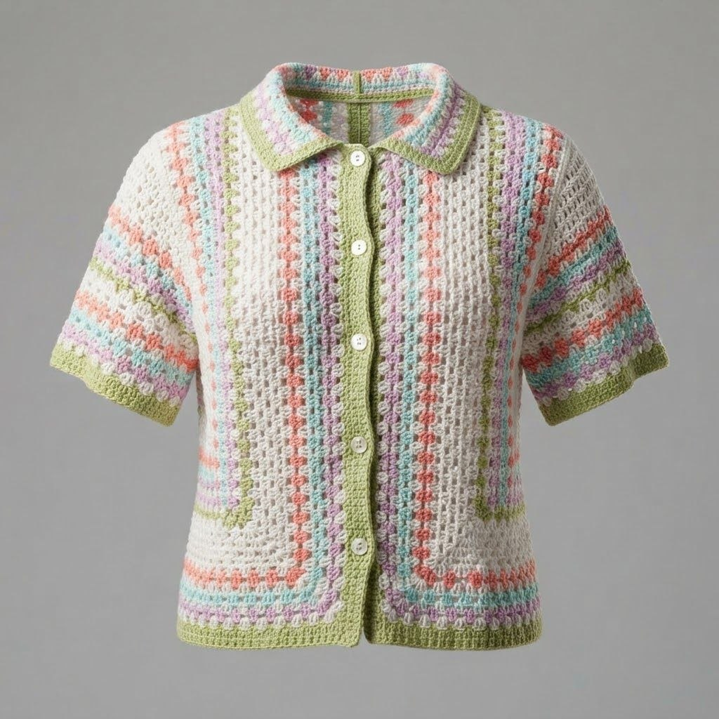 Cárdigan de Crochet Multicolor en Tonos Pastel