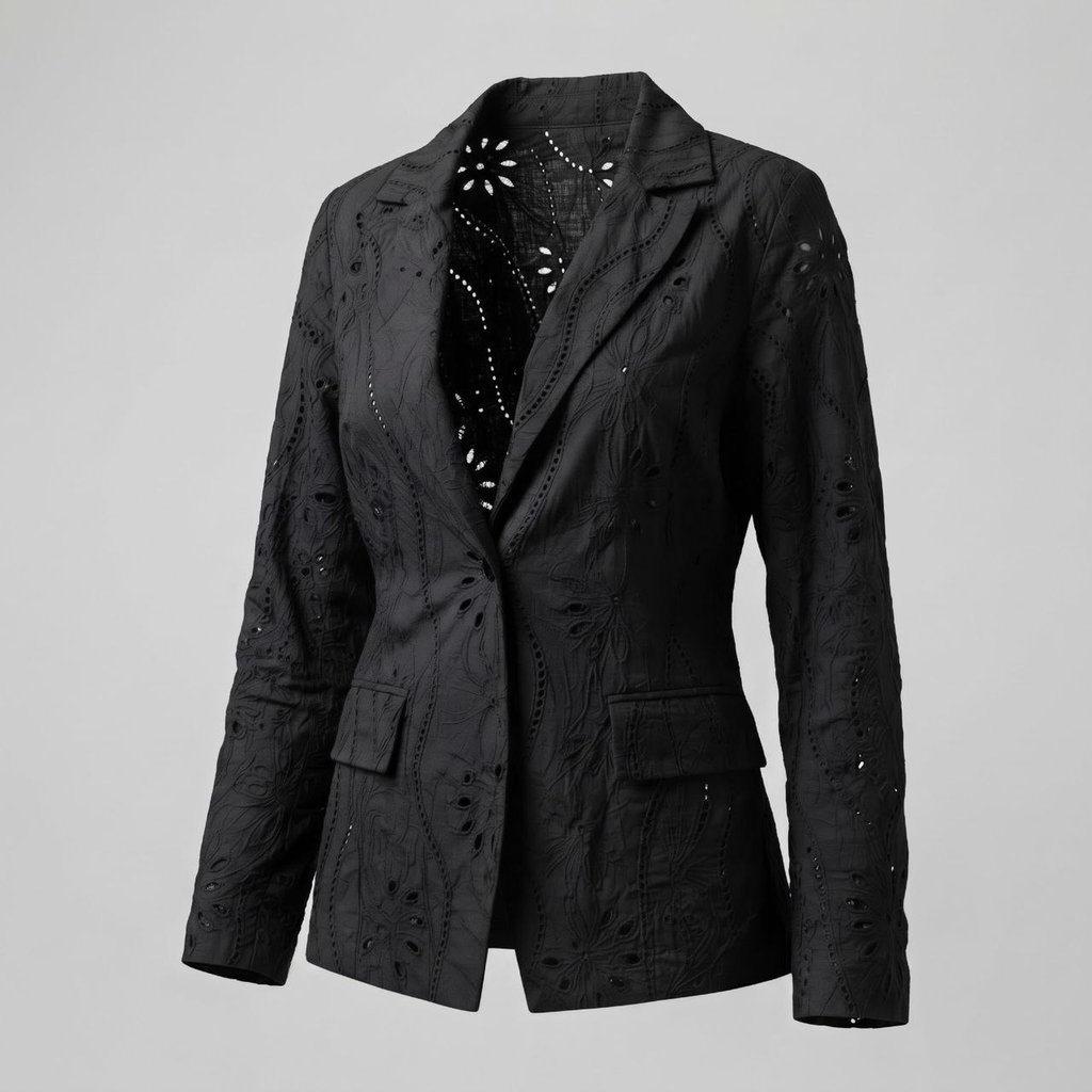 Blazer Bordado o de ojalillo Negro Entallado  