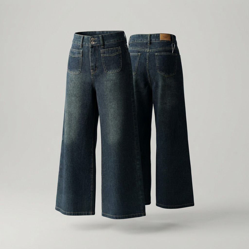 Jeans Anchos de Mezclilla Oscura