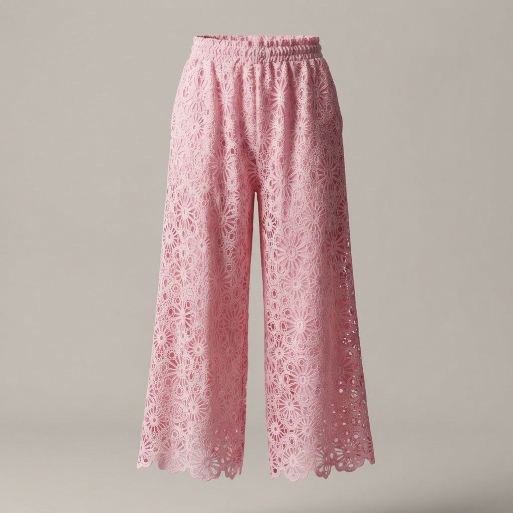 Pantalón Rosa de Encaje Floral