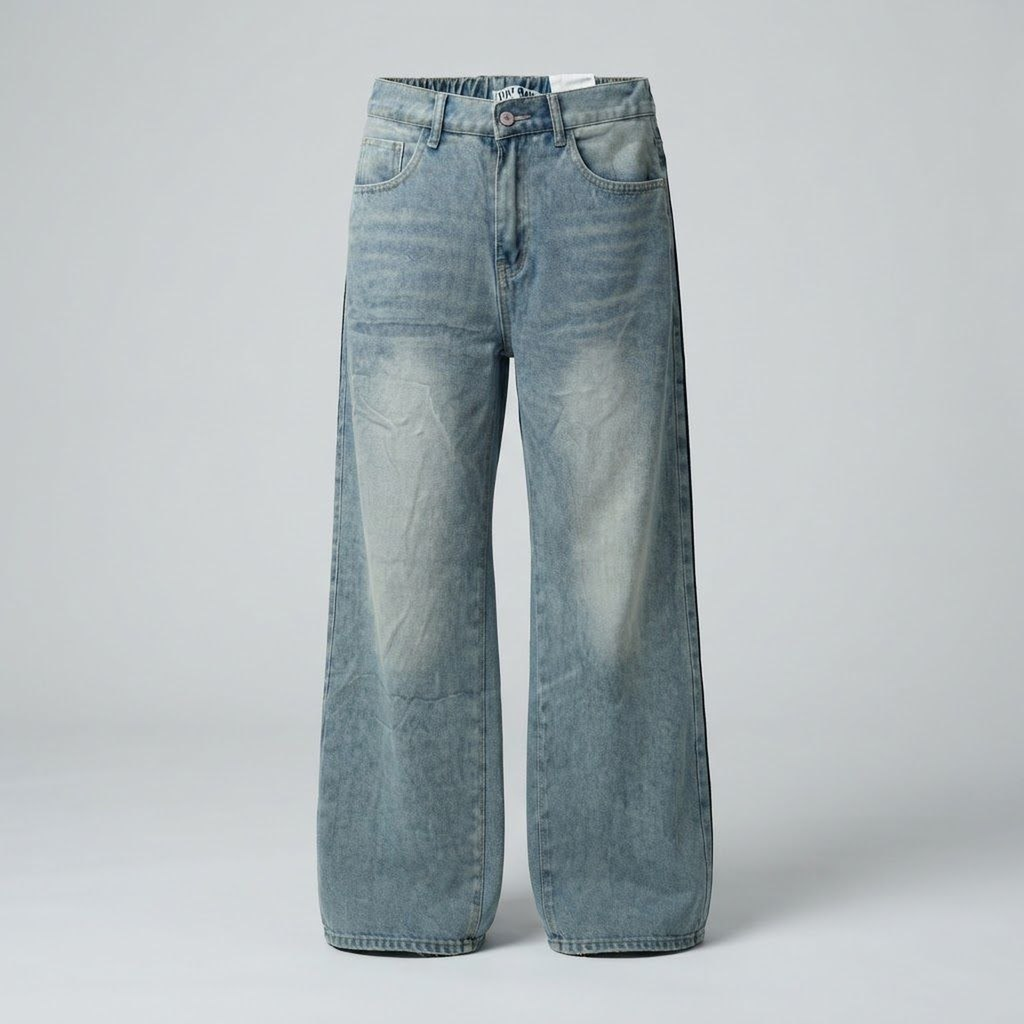 Pantalón Vaquero Baggy Deslavado con Franja Lateral