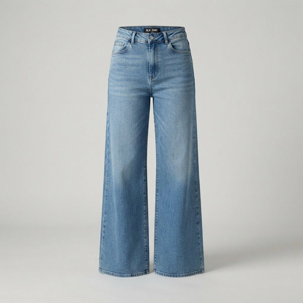 Pantalón Vaquero Wide-Leg de Tiro Alto en Lavado Claro