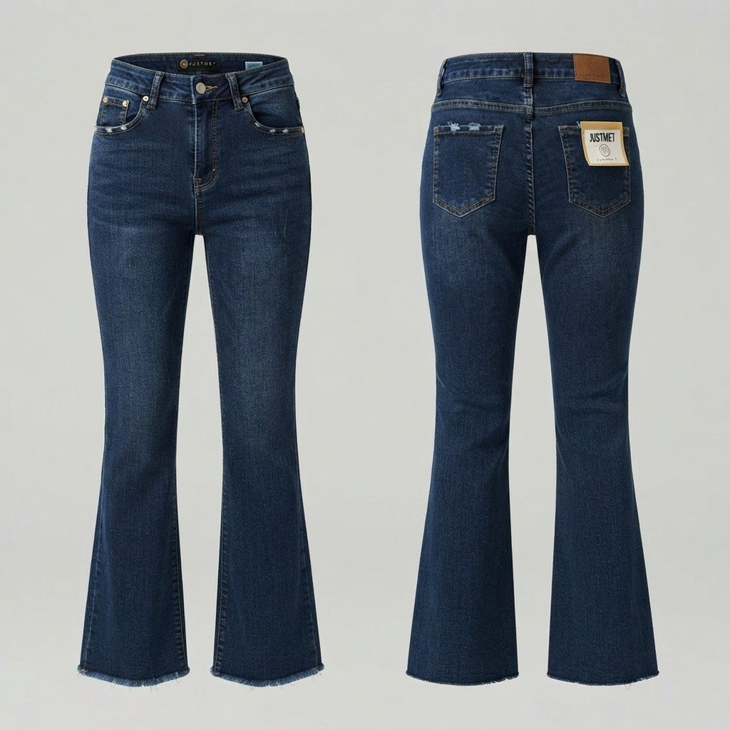 Pantalón Vaquero Flare Índigo con Bajo Deshilachado