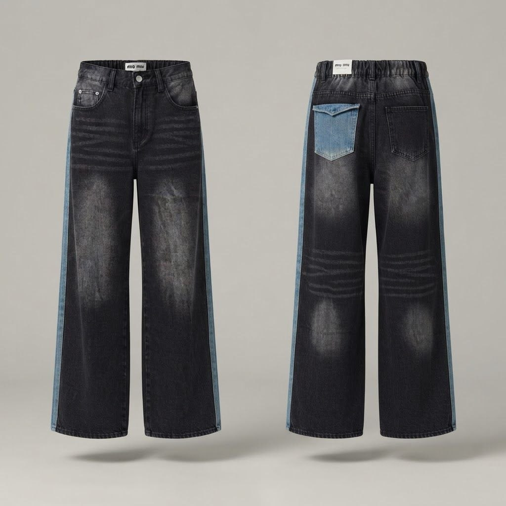 Pantalón Vaquero Baggy Oscuro con Detalles en Contraste