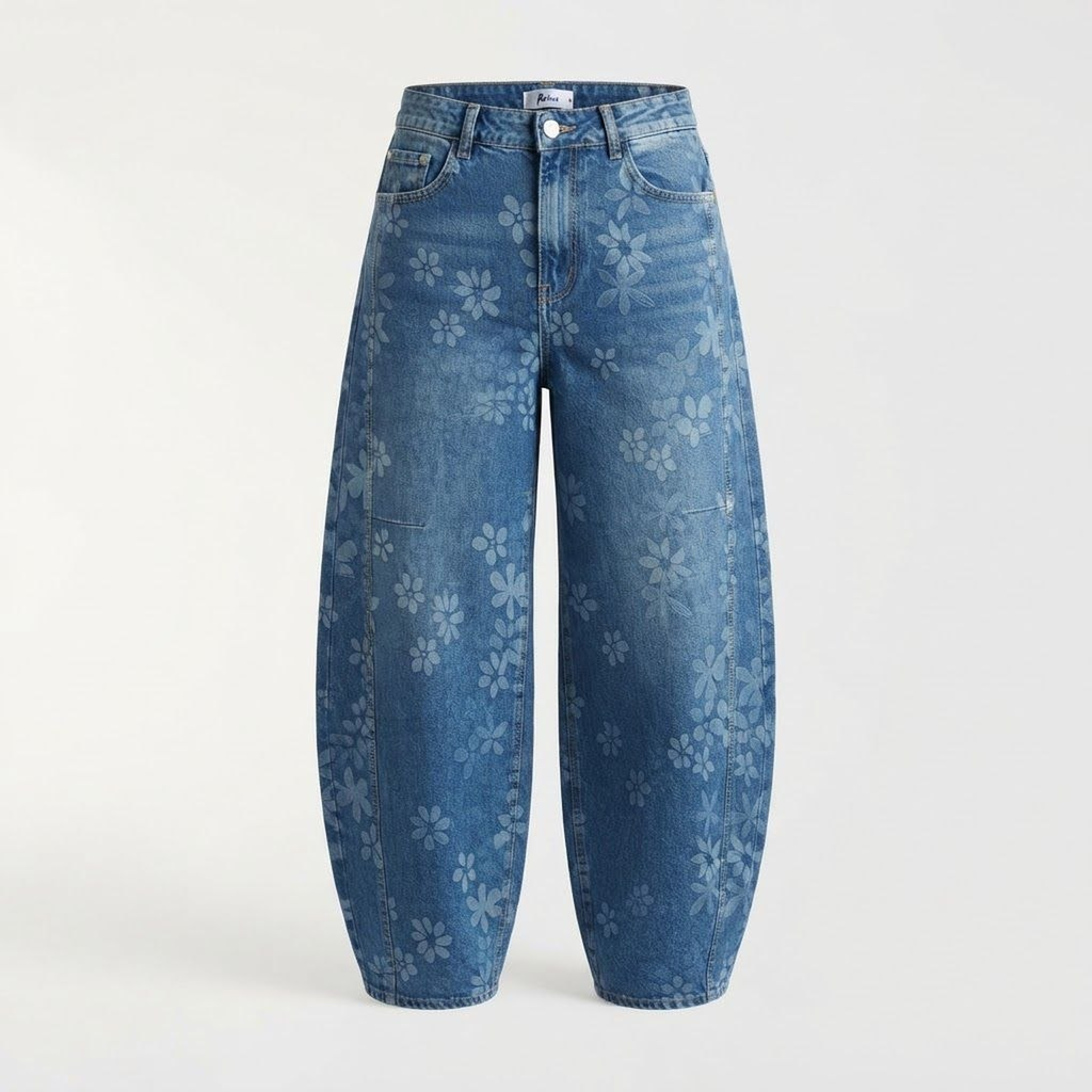 Pantalón Vaquero Balloon con Estampado Floral