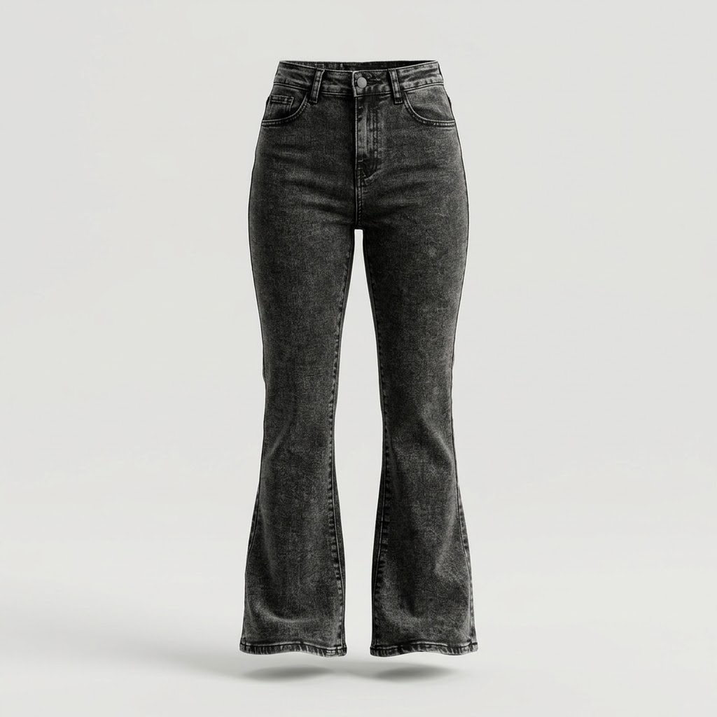 Pantalón Vaquero Flare Deslavado en Gris Carbón