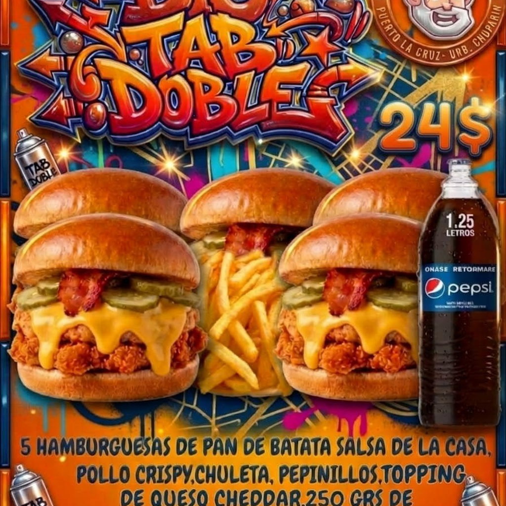 Promo Big Tab Dobles (5 Hamburguesas de pollo crispy y chuleta + refresco)