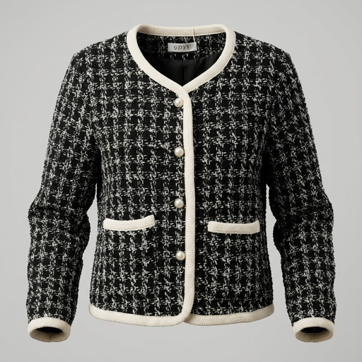 Chaqueta Tweed Clásica con Ribetes a Contraste y Botones Joya