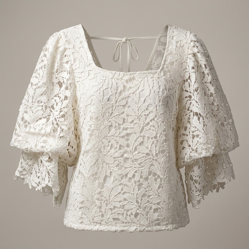 Blusa Romántica de Encaje Floral con Mangas Acampanadas